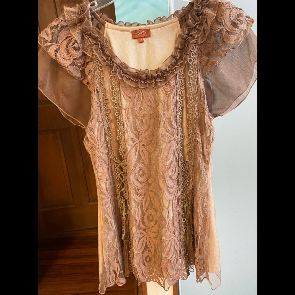 Scully Mauve Lace Overlay Boho Blouse